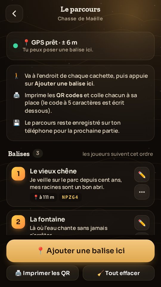 Préparation du parcours